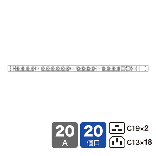 サンワサプライ 19インチサーバーラック用コンセント 200V（20A） TAP-SV22020C19（直送品）