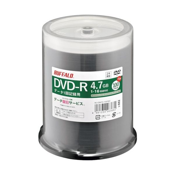 光学メディア DVDーR PCデータ用 4.7GB 法人チャネル向け 100枚+5枚 RO-DR47D-105PWZ 1パック(105枚)（直送品）
