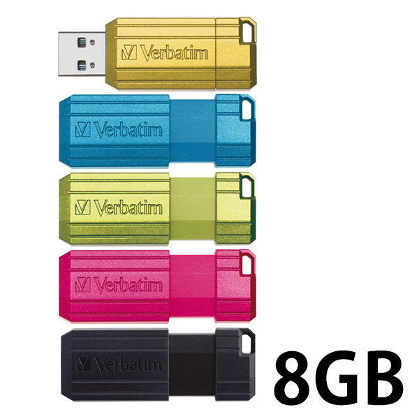 USBメモリー 8GB バーベイタム USB2.0 USBP8GMV1X5 1セット（25本：5色入×5）