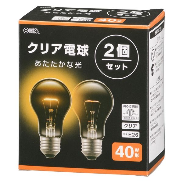 オーム電機 クリア電球４０Ｗ２Ｐ 06-4739 1個