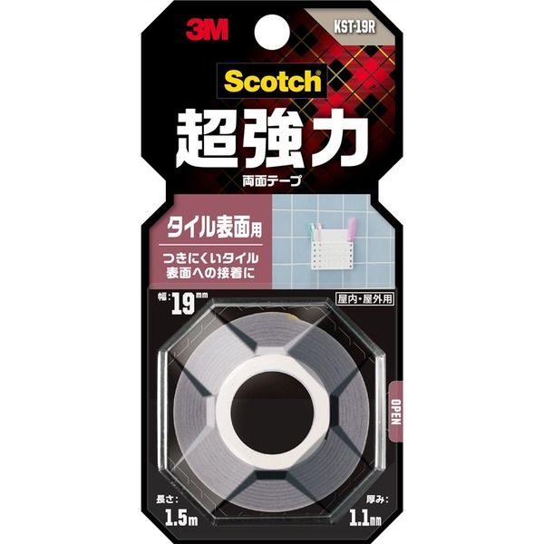 スリーエム ジャパン 超強力両面テープ タイル表面用 幅19mmX長さ1.5m KST-19R 1セット(5巻)（直送品）