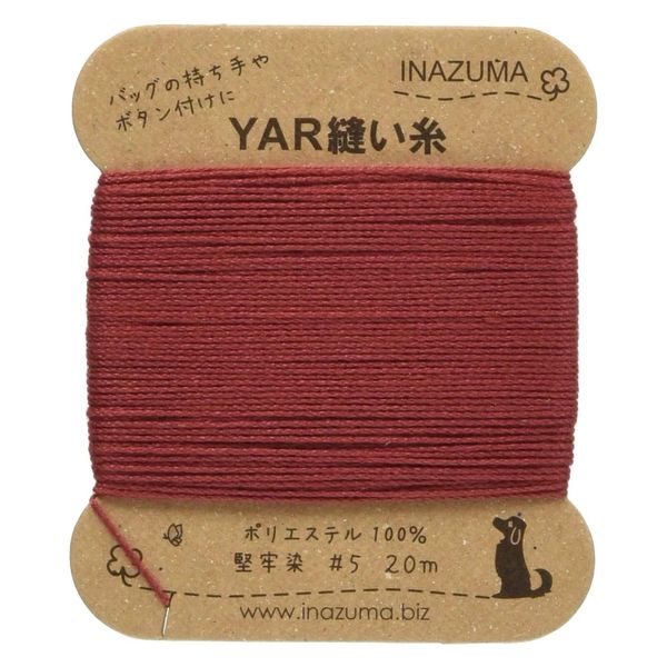 植村 INAZUMA イナズマ YAR縫い糸 5番手 20m巻 #2 赤 YAR5-2　5枚/3袋（直送品）