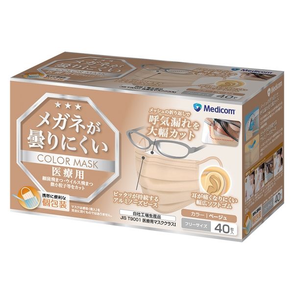 メディコムジャパン メガネが曇りにくいカラーマスク（ベージュ） JMK200687 1箱（40枚入）