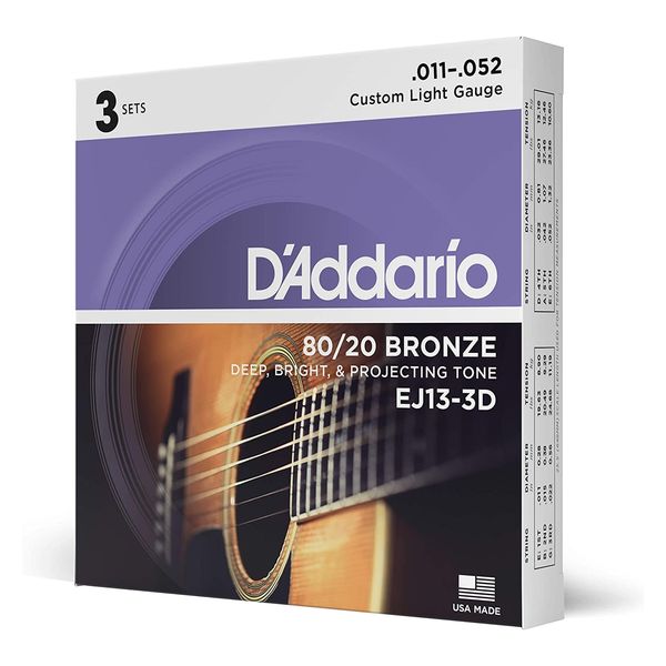 D'Addario ダダリオ アコースティックギター弦 ブロンズ CustomLight .011-.052 EJ13-3D 3setパック（直送品）