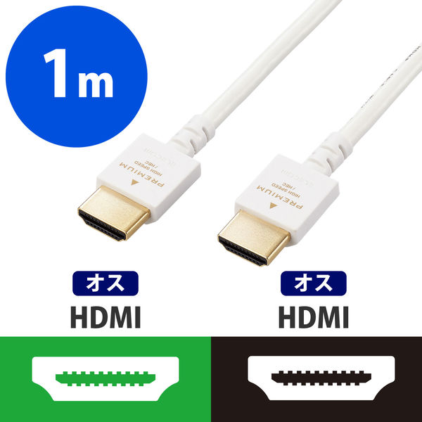 HDMIケーブル Premium HDMI 1m 4K 60P スリム ホワイト DH-HDP14ES10WH エレコム 1個（直送品）