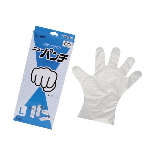 旭創業 Asahi バイオマス ポリエチレン手袋 ニューパンチ箱入L(200枚入) 11400 1セット(12000枚:200枚×60箱)（直送品）