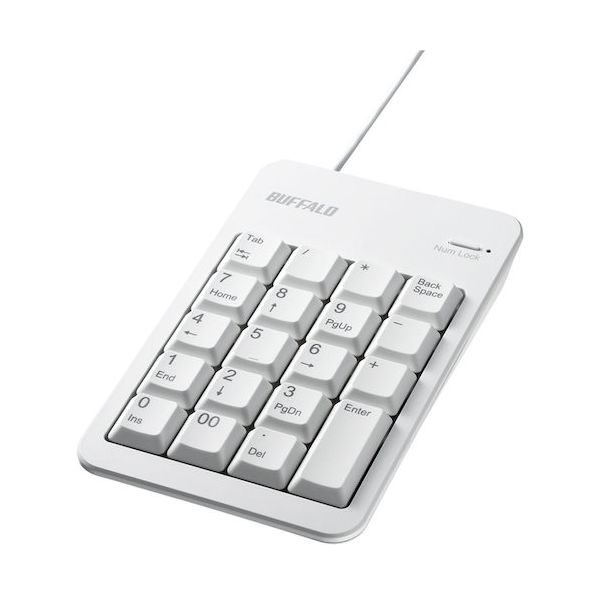 バッファロー 有線テンキーボード Tabキー付き ホワイト BSTK100WHZ 1個 457-4665（直送品）