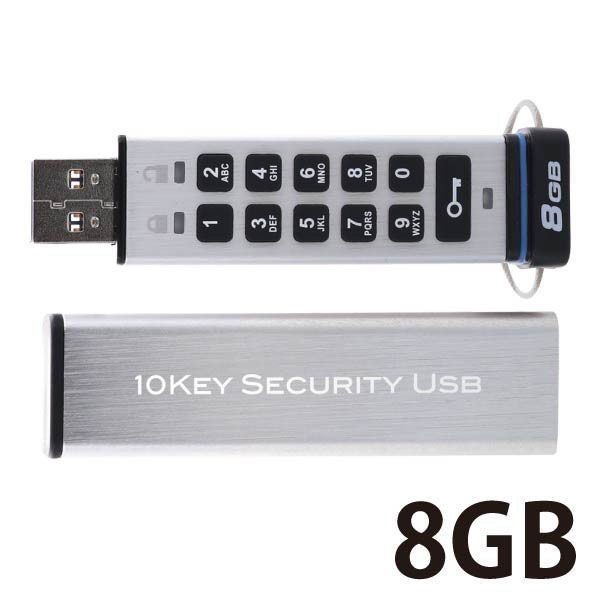 セキュリティ USBメモリ 8GB USB3.0 10Key付 ハードウェア暗号化 ストラップホール付 HUD-PUTK308GA1 エレコム 1個