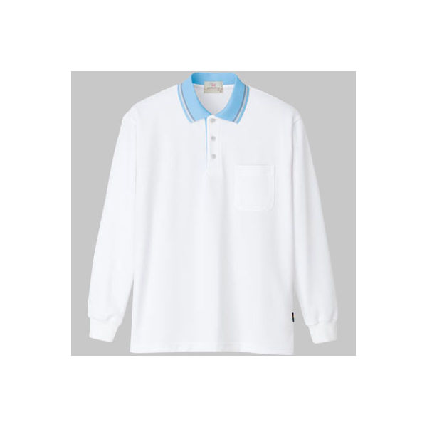 明石スクールユニフォームカンパニー 長袖ポロシャツ UZT296EA ホワイト×サックス SS 1着（直送品）