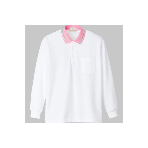 明石スクールユニフォームカンパニー 長袖ポロシャツ UZT296EA ホワイト×ピンク LL 1着（直送品）