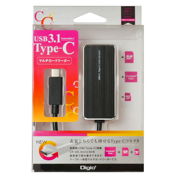 ナカバヤシ Type-C USB3.1マルチカードリーダー ブラック CRW-C33M66BK 1個（直送品）