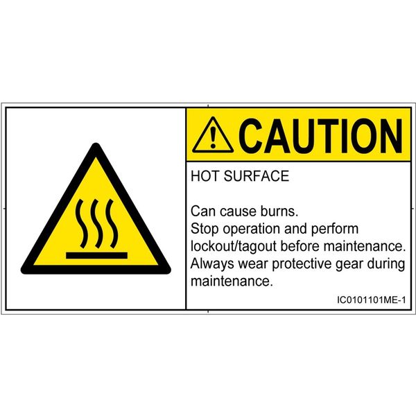 PL警告表示ラベル(ISO準拠)│熱的な危険:表面高温│IC0101101│注意│Mサイズ│英語(ヨコ)│10枚 IC0101101ME-1（直送品）