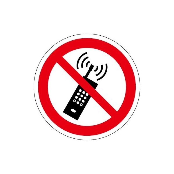 PL警告表示ラベル(ISO準拠)│禁止事項:携帯電話の電源を入れない│IZ22│Mサイズ│シンボルマーク│50枚 IZ22M-1（直送品）