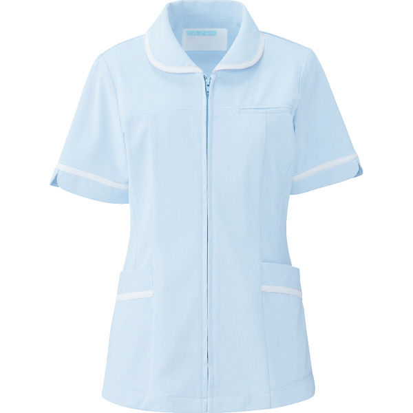 KAZEN レディスジャケット半袖 （ナースジャケット） 医療白衣 サックスブルー（水色）×ホワイト S 101-21（直送品）