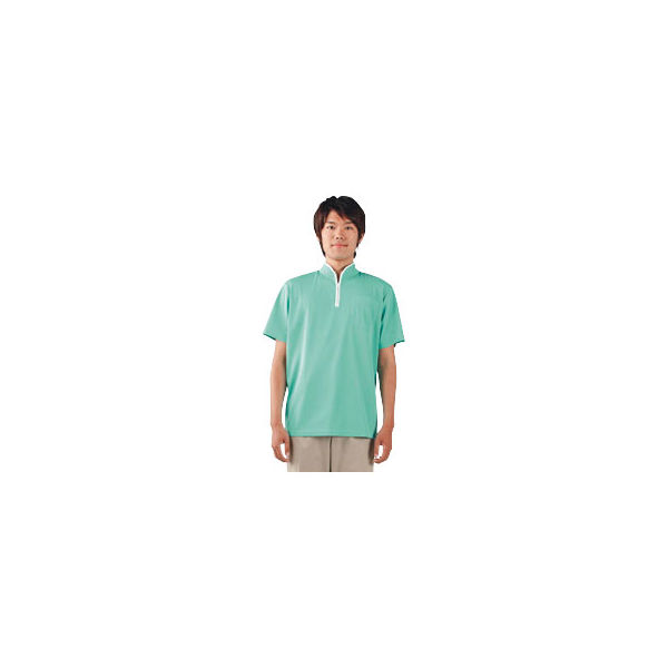 住商モンブラン ジップポロシャツ（男女兼用・半袖） グリーン×白 S 72-426（直送品）