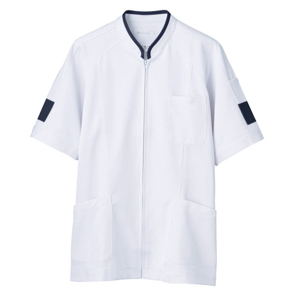 住商モンブラン ジャケット（メンズ・半袖） 医務衣 医療白衣 白/ネイビー LL 72-848（直送品）