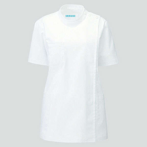 KAZEN レディス医務衣半袖 （ナースジャケット） 医療白衣 ホワイト S REP105-C/10（直送品）