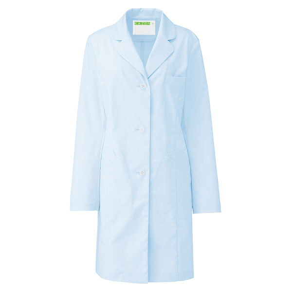 KAZEN レディス診察衣S型（ハーフ丈） ドクターコート 医療白衣 長袖 サックスブルー（水色） シングル LL REP210-C/1（直送品）