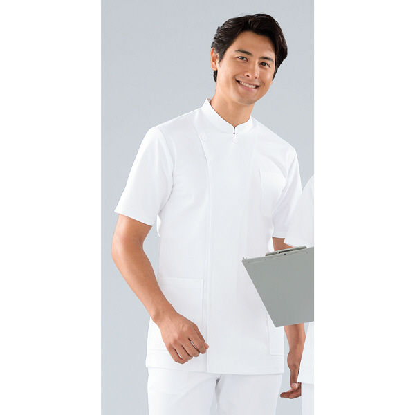 KAZEN メンズ医務衣半袖 （メンズケーシー） 医療白衣 半袖 オフホワイト LL 253-10（直送品）