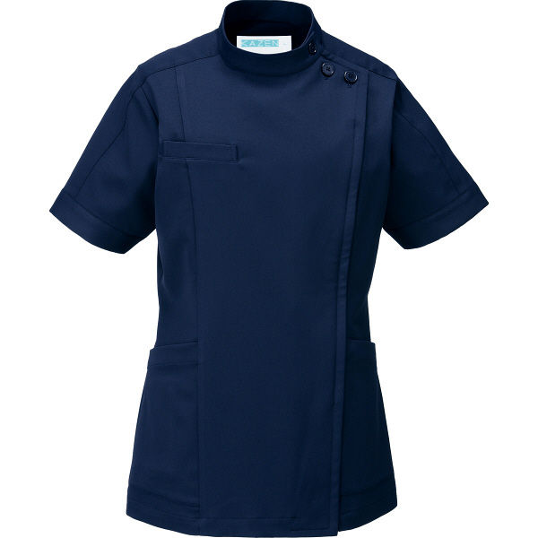 KAZEN レディスジャケット半袖 （ナースジャケット） 医療白衣 ネイビー M 263-28（直送品）