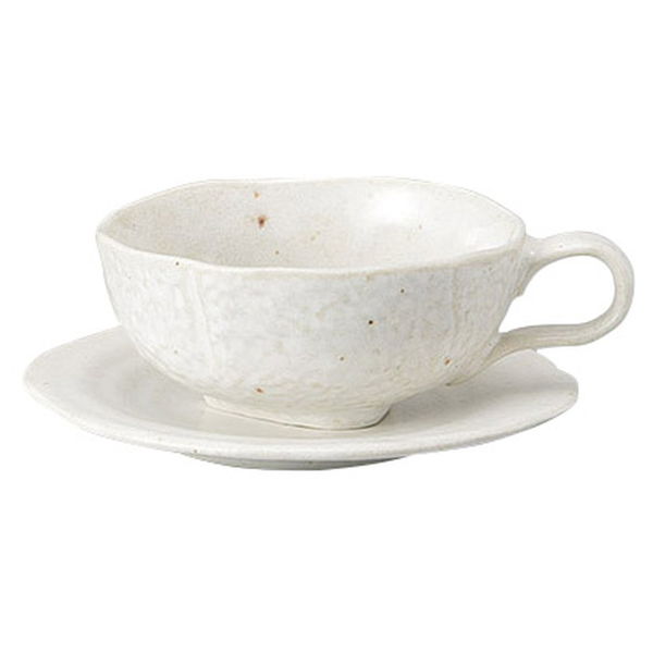 みやび街道 カップ＆ソーサー 白釉Ｎウェーブスープ碗皿 (3個入) mkd-76839323（直送品）