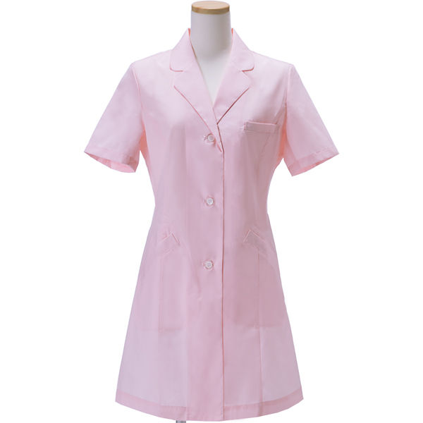 KAZEN レディス診察衣（ハーフ丈） シングル 半袖 ピンク S AKL210HS-11（受注加工品／半袖コート）（直送品）