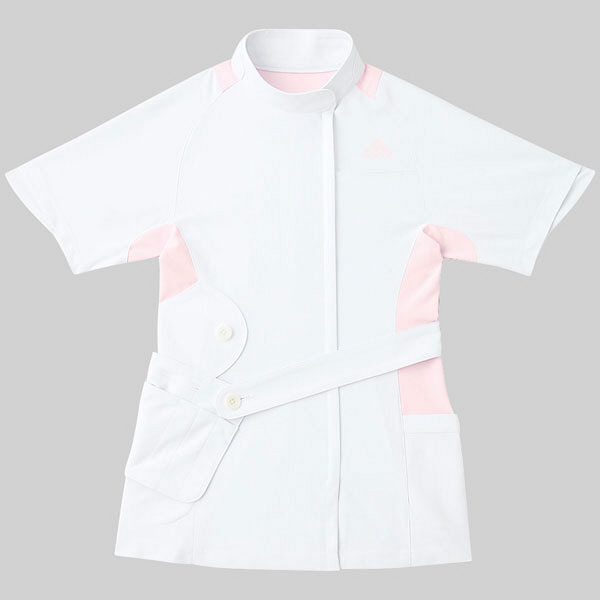 KAZEN adidas（アディダス）レディスジャケット 医療白衣 半袖 ホワイト+ピンク S SMS007-17（直送品）