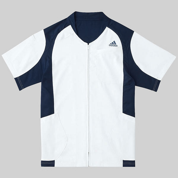 KAZEN adidas（アディダス）ジャケット 医療白衣 男女兼用 半袖 ホワイト+ネイビー L SMS120-10（直送品）