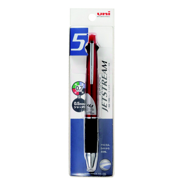 ジェットストリーム多機能ボールペン 4色（0.7mm）+シャープ（0.5mm） MSXE5-1000-07 ボルドー 三菱鉛筆uni（直送品）