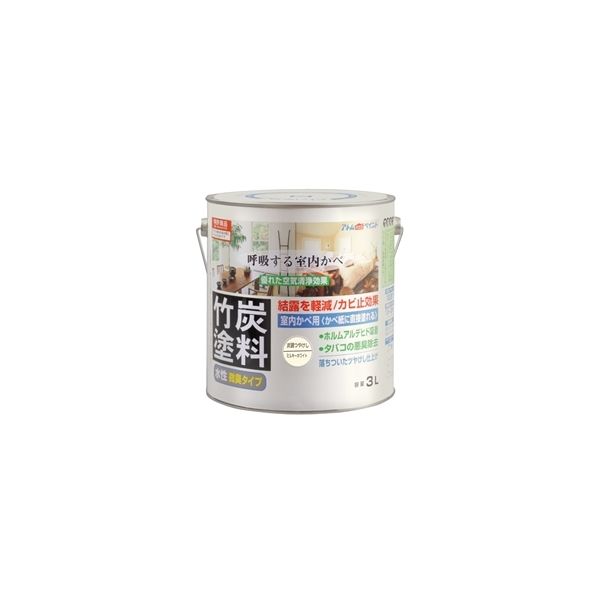 アトムサポート 水性竹炭塗料 3L 炭調ミルキーホワイト 4971544128771 1缶（直送品）