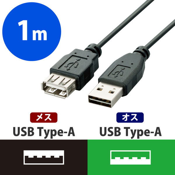 エレコム 両面挿しUSB延長ケーブル A-A ブラック 1.0m USB2.0 U2C-DE10BK 1個（直送品）
