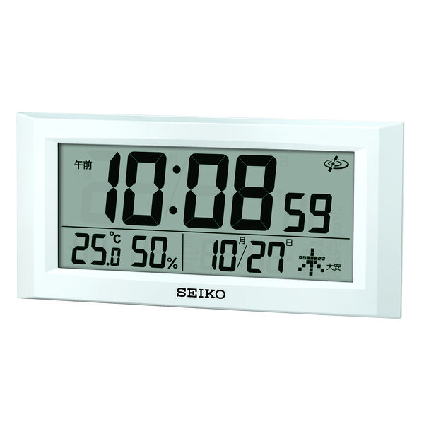 セイコータイムクリエーション GP502W 1個 幅508×奥行46×高さ247mm 電波時計 掛置兼用 デジタル電池付き カレンダー 温度 湿度表示