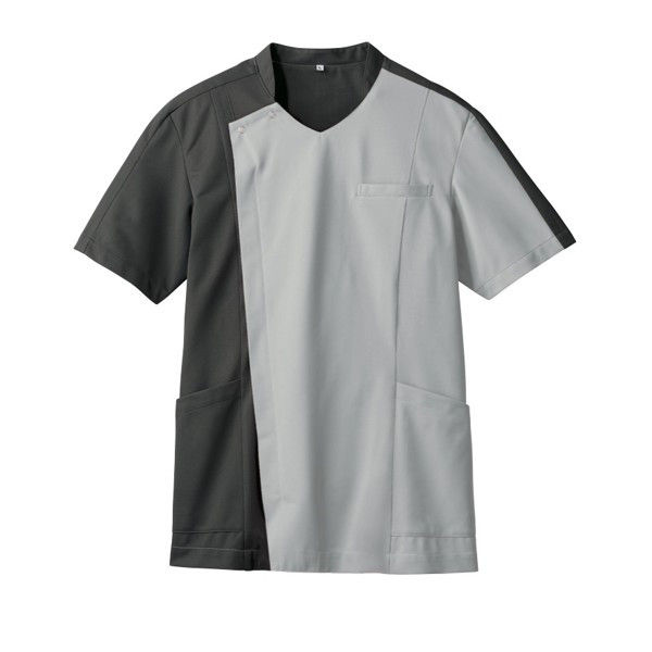 住商モンブラン メンズジャケット 医療白衣 半袖 シルバーグレイ/チャコールグレイ M 72-1271（直送品）