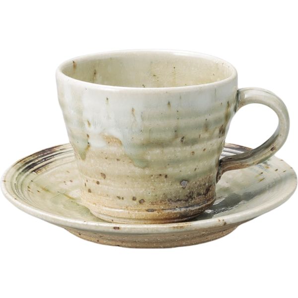 器望 カップ＆ソーサー 白流し灰釉コーヒー碗皿 [2個入] kbu-0573736027（直送品）