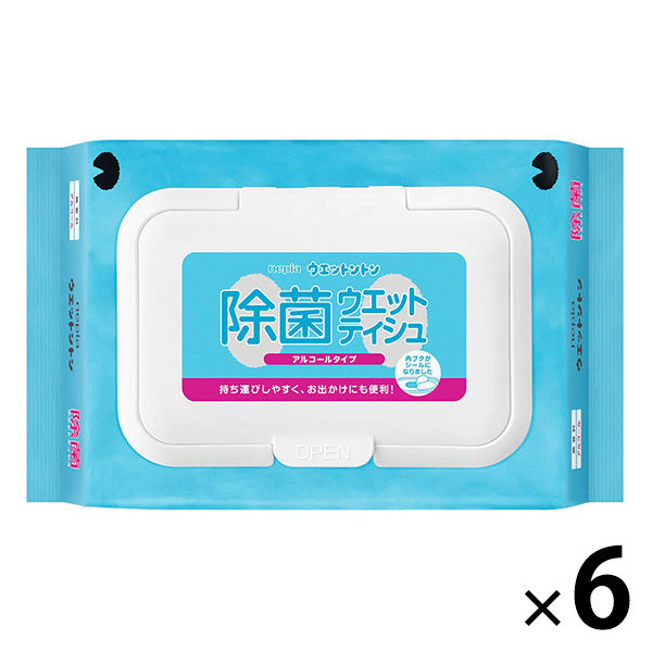 ウェットティッシュ　除菌シート ウエットントン除菌アルコール　フタ付き 無香料 50枚入り 王子ネピア　1セット（6個）