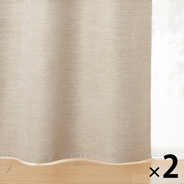 無印良品 防炎 遮光性 二重織りノンプリーツカーテン 幅100×丈135cm用 ベージュ 1セット（2枚） 良品計画