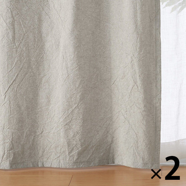 無印良品 綿洗いざらし平織ノンプリーツカーテン 幅100×丈135cm用 ペールブラウン 1セット（2枚） 良品計画