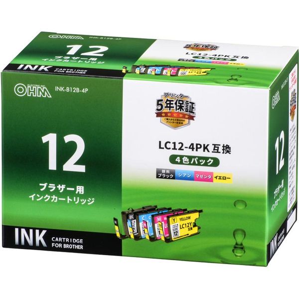 オーム電機 ブラザー LC12-4PK対応 互換インクカートリッジ 4色パック INK-B12B-4P 1個