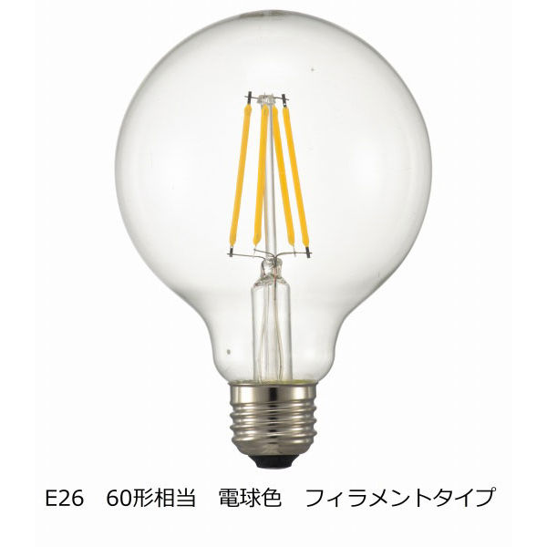 オーム電機 LED電球 フィラメント ボール電球形 E26 60W相当 クリア LDG5L C6 1個