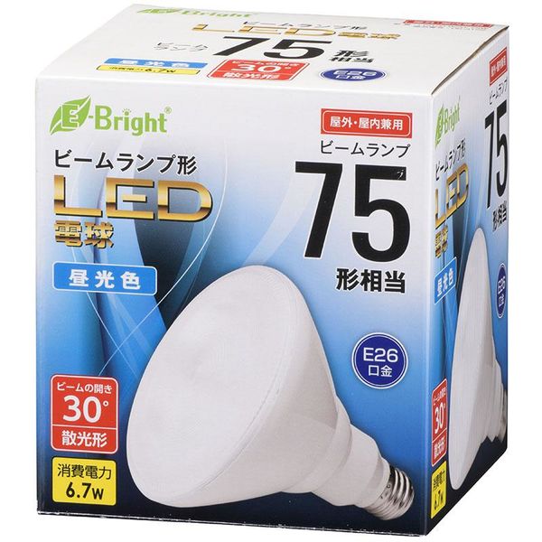 オーム電機LED電球 ビームランプ形 E26 75形相当 6.7W 昼光色 散光形 屋内・屋外兼用 E-Bright LDR7D-W20/75W（直送品）