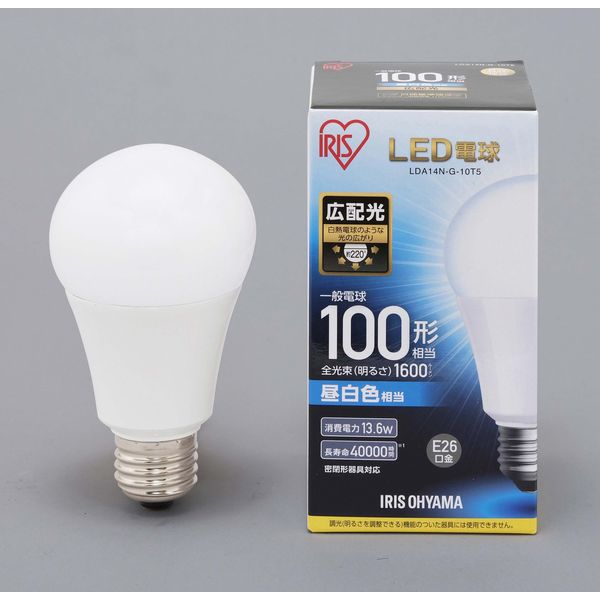 アイリスオーヤマ LED電球 E26 広配光タイプ 昼白色 100形相当（1600lm） LDA14N-G-10Ｔ5 1個