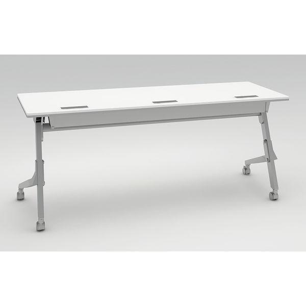 オカムラ Cardo サイドフォールドテーブル ホワイト+シルバー 1800幅×600奥行×720高さ（mm） 81F4EY MW21（直送品）
