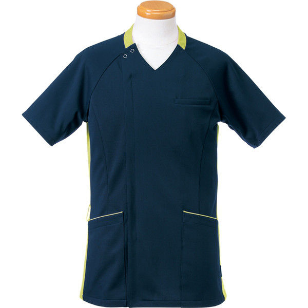 ヤギコーポレーション 半袖スクラブジャケット メンズ ネイビー×グリーン S R8997（取寄品）