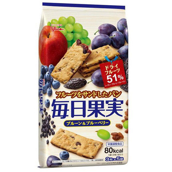 毎日果実 プルーン&ブルーベリー 1袋（3枚×5袋） 江崎グリコ 栄養補助食品