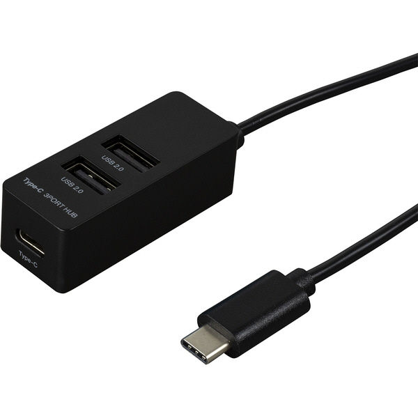 ナカバヤシ Type-C/USB2.0/3ポートハブ/120cm/ブラック UH-C2463BK 1個（直送品）