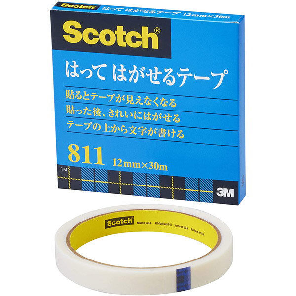 スコッチ はってはがせるテープ キレイにはがせる 大巻 幅12mm×30m 1セット(3巻：1巻×3) スリーエム 811-3-12