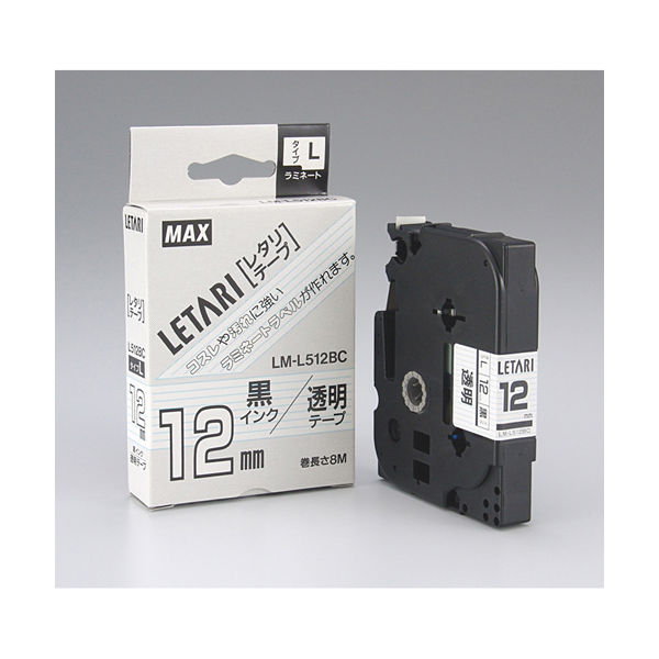 マックス 文字テープ 透明に黒文字 12mm LM-L512BC（直送品）