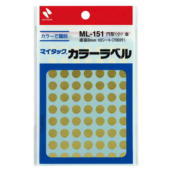 ニチバン マイタック カラーラベル 丸シール 金 8mm ML-1519　1袋（700片入）