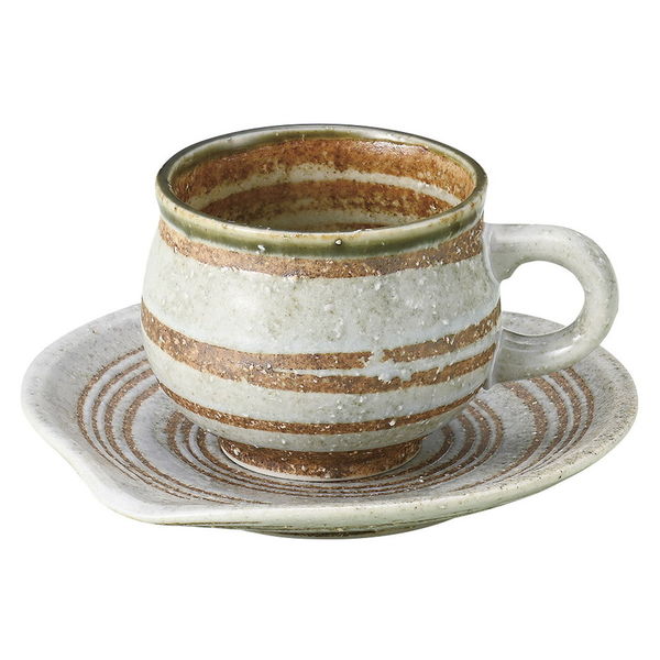 陶雅 カップ＆ソーサー 灰釉ラインコーヒー碗皿 [3個入] tga-4018-067（直送品）