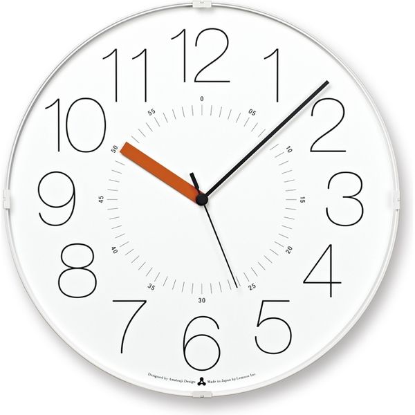 タカタレムノス Lemnos 掛け時計 カラ 直径320×奥行50ｍｍ ホワイト×オレンジ AWA21-01 WH-O 1個（取寄品）
